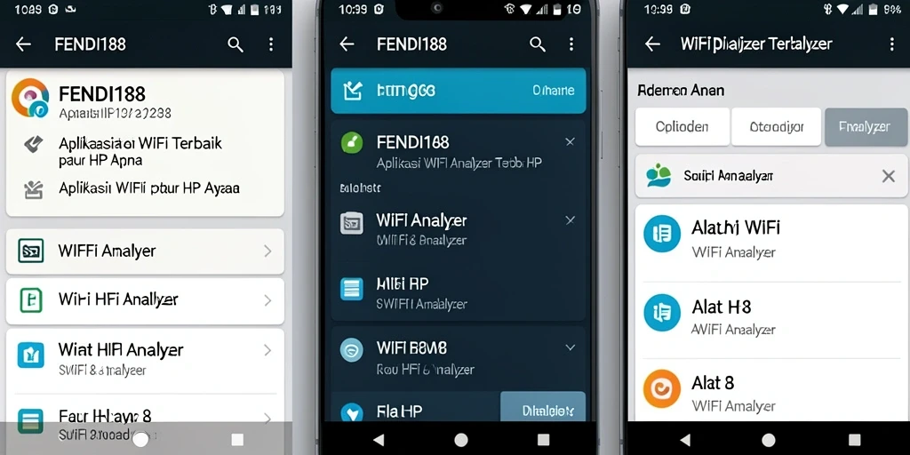 Screenshot antarmuka aplikasi FENDI188 yang menunjukkan analisis jaringan WiFi.