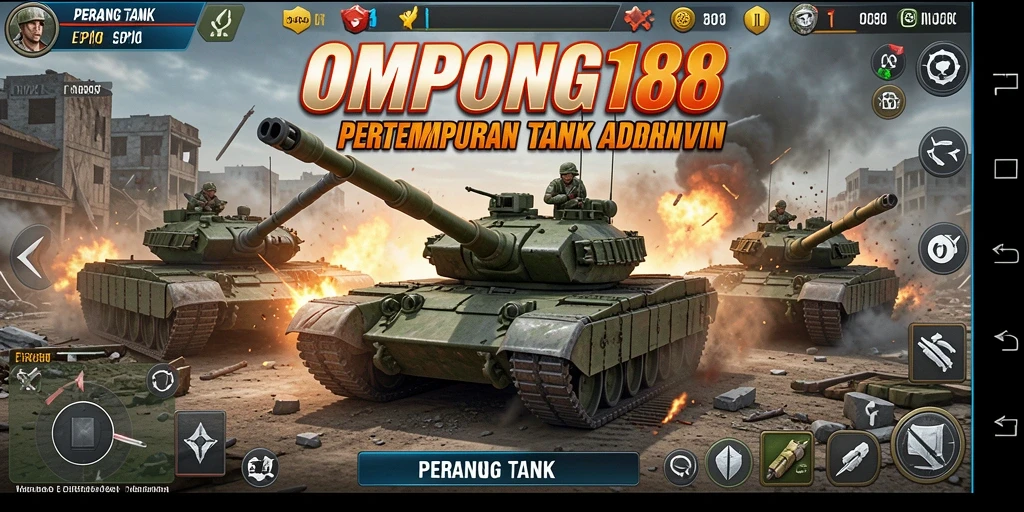Tampilan antarmuka OMPONG188 yang dinamis dan menarik selama pertempuran tank.