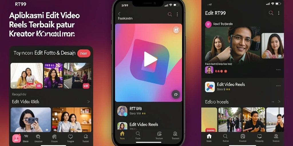 Antarmuka aplikasi RT99 untuk edit video reels yang menarik dan fungsional.