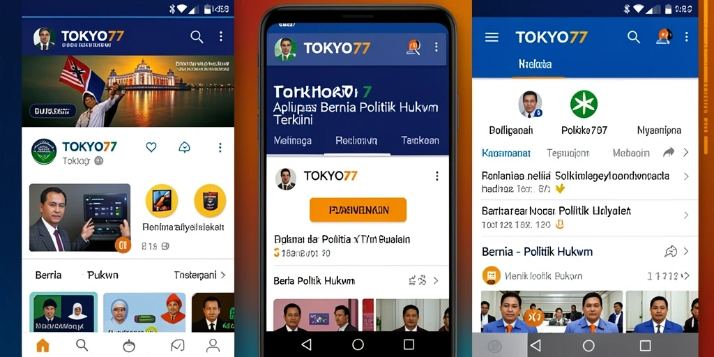 Antarmuka aplikasi TOKYO77 menampilkan berita politik hukum terkini dan relevan.